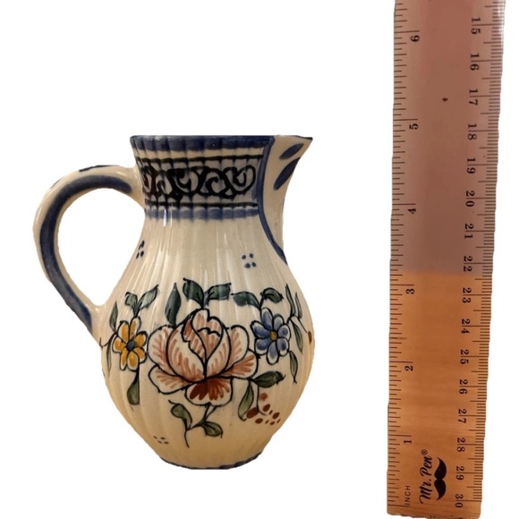 Vintage Hand Painted Italian Pottery Pitcher Floral Jug 5” Farmhouse Decor - Picture 7 of 7